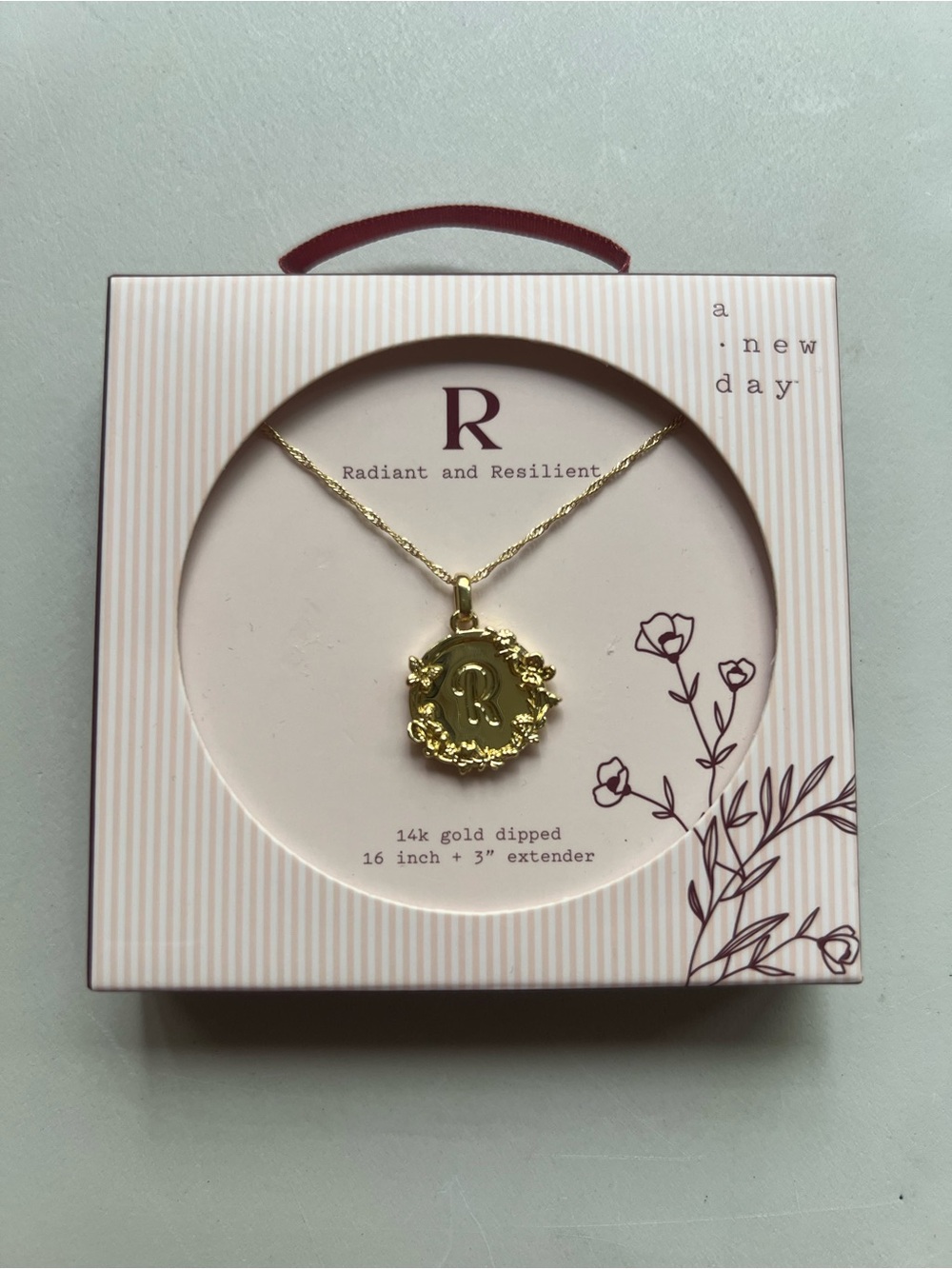 a new day Gold 'R' Floral Medallion Necklace